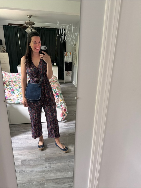 Marine Layer Pants - Marine Layer Holli Jumpsuit Sleeveless Floral Pockets V Neck Wide Leg Blue Large